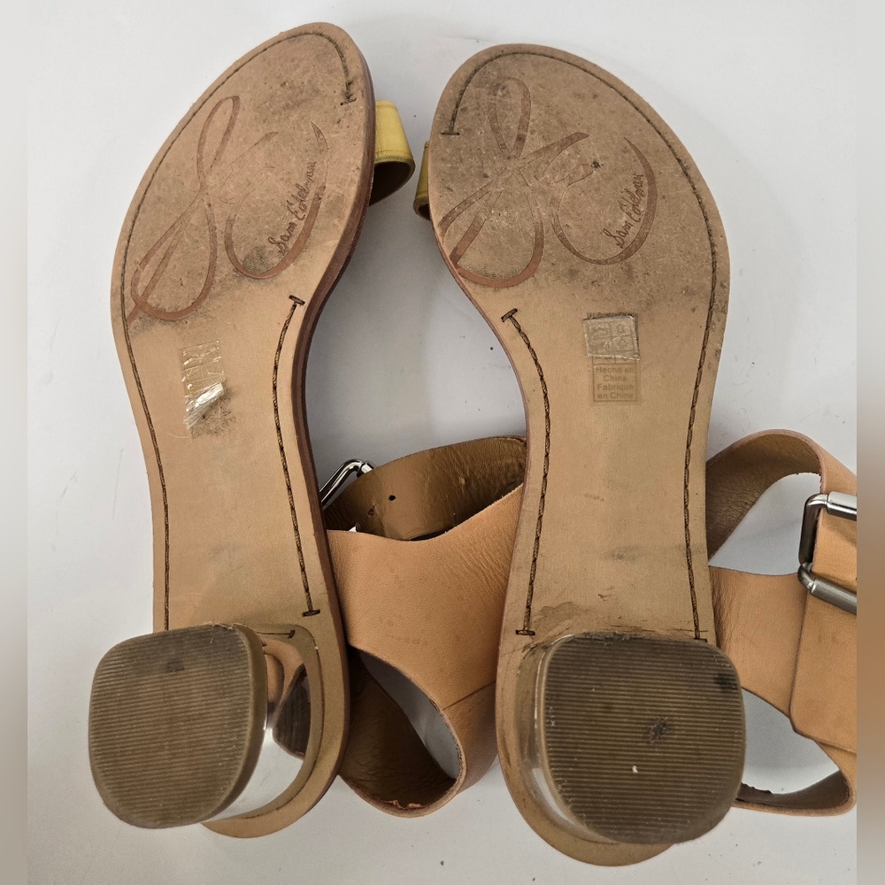 Sam Edelman Trixie Sandals Size 7.5 Tan & Gold, Heel Buckle Ankles Toe Strap - Picture 8 of 10
